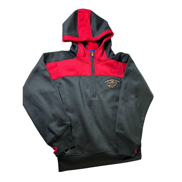 Reebok Minnesota Wild Hoodie Sweatshirt Gray & Red Half-Zip Youth Large 14 Polye - Picture 1 of 11